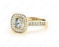 Cushion Cut Halo Ring with Bezel set centre stone with Side Stones - 18K Yellow - DG & Co. Jewellery