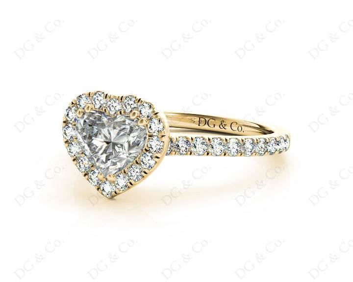 Heart Shape Cut Halo Diamond Engagement Ring with Claw set centre stone and Pave Side Stones - 18K Yellow - DG & Co. Jewellery