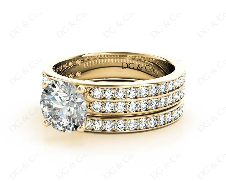 Round Cut Diamond Wedding Set Rings with Pave Setting Side Stones in 18K Yellow - DG & Co. Jewellery