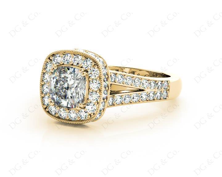 Cushion Cut Halo Ring with Milgrain claw set centre stone - 18K Yellow - DG & Co. Jewellery