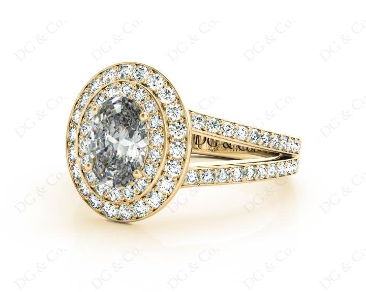 Oval Cut Double Halo Diamond Engagement ring - 18K Yellow - DG & Co. Jewellery