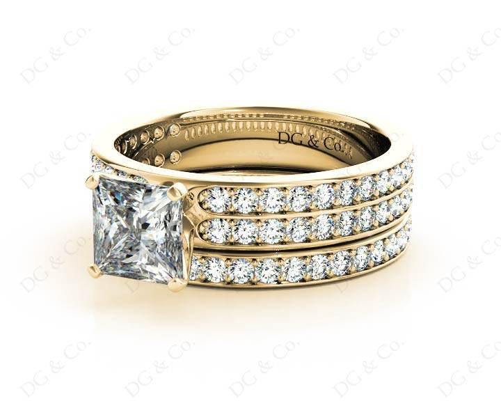 Princess cut diamond wedding set rings with four claws setting - 18K Yellow - DG & Co. Jewellery