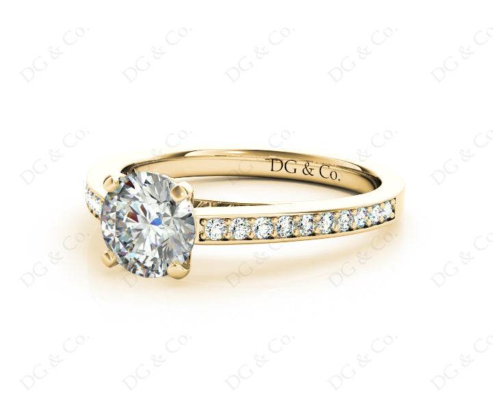 Round Cut Claw Set Diamond Ring with Share Prongs Set Side Stones - 18K Yellow - DG & Co. Jewellery