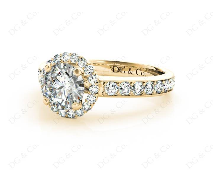 Round Cut Halo Diamond Engagement ring with claw set centre stone in 18K Yellow - DG & Co. Jewellery