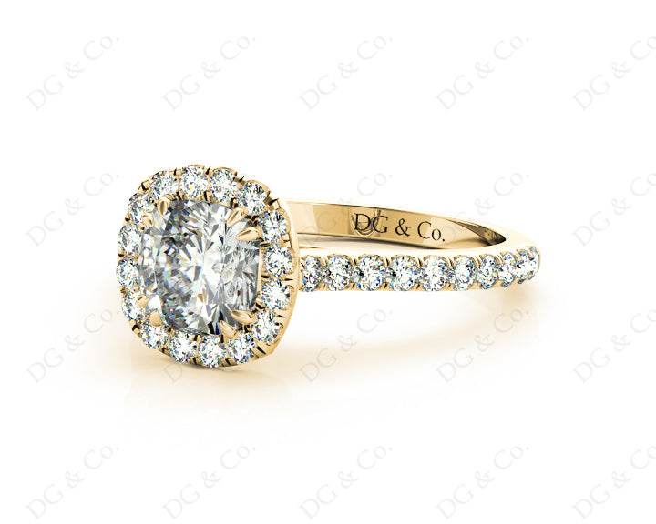 Cushion Cut Halo Diamond Engagement Ring with Claw Set Centre Stone - 18K Yellow - DG & Co. Jewellery
