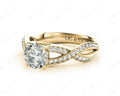 Twist Band Round Cut Four Claw Set Diamond Ring with Pave Set Stones Down the Shoulders - 18K Yellow - DG & Co. Jewellery