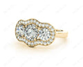 Round Cut Halo Trilogy Diamond Engagement Ring with Pave Set Side Stone In 18K Yellow - DG & Co. Jewellery