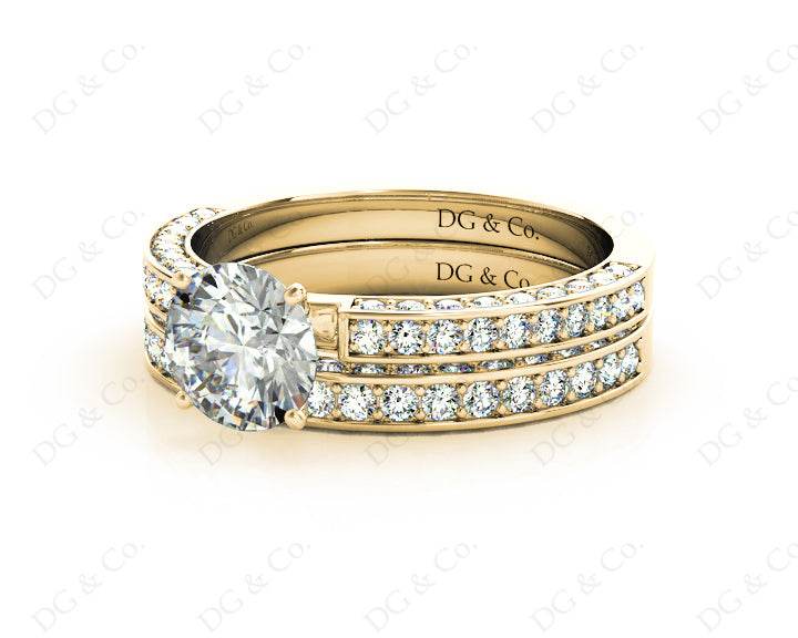 Engagement and Wedding Set Rings Round Cut Diamond with Pave Setting Side Stones in 18K Yellow - DG & Co. Jewellery