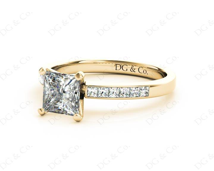Princess Cut Diamond Engagement ring with four claws centre stone - 18K Yellow - DG & Co. Jewellery