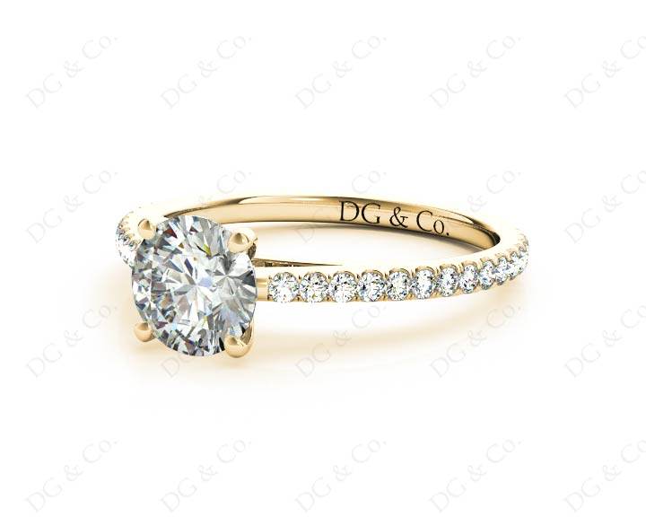 Engagement Ring Round Cut Claw Set Diamond Ring with pave set side stone in 18K Yellow - DG & Co. Jewellery