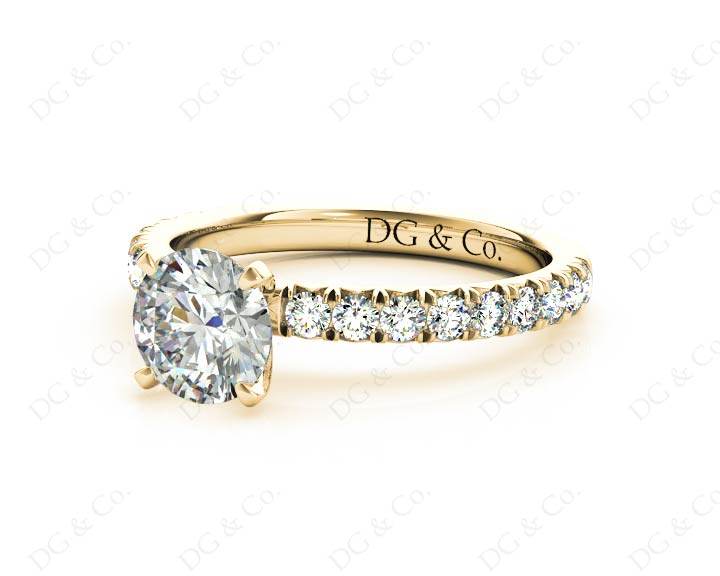 Round cut claw set diamond ring with pave set side stone - 18K Yellow - DG & Co. Jewellery