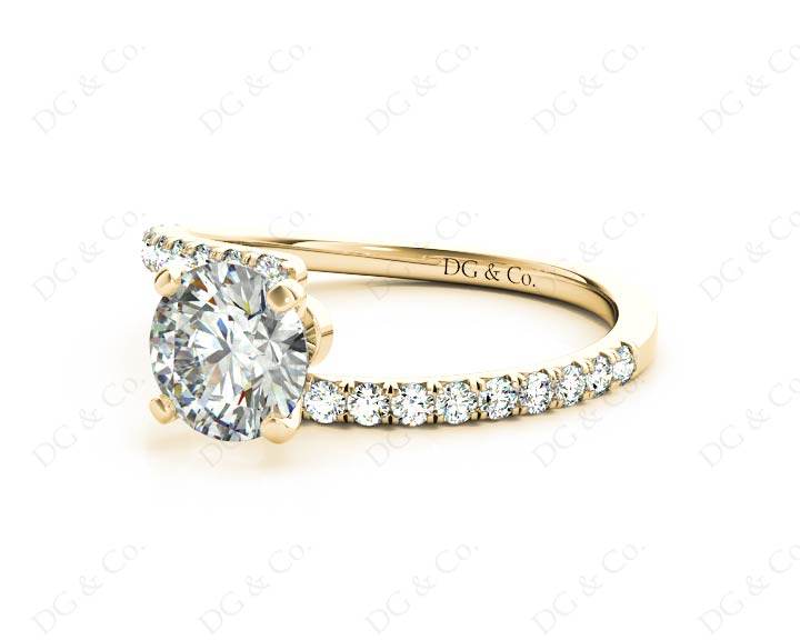 Round cut diamond cross over ring claw set diamond with pave set side stone - 18K Yellow - DG & Co. Jewellery