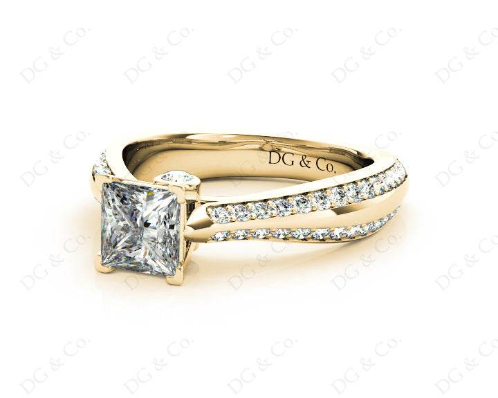 Princess Cut Diamond Engagement Ring with Claw set centre stone in 18K Yellow - DG & Co. Jewellery