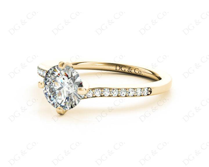 Round Cut Four Claws Prong set Twist Diamond Ring - 18K Yellow - DG & Co. Jewellery