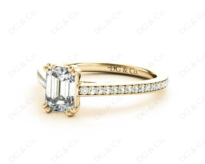 Emerald Cut Four Prongs Diamond Ring with Channel Set Side Stones - 18K Yellow - DG & Co. Jewellery