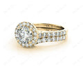 Art Deco Halo Diamond Wedding Set Rings Round Cut with Four Claws Setting Centre Stone Pave Setting Side Stones in 18K Yellow Gold - DG & Co. Jewellery