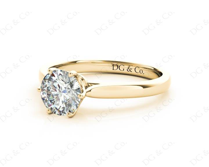 Round Cut Six Claw Set Diamond Ring on a Plain Band in 18K Yellow - DG & Co. Jewellery
