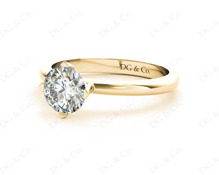 Solitaire Round Cut Four Claw Set Diamond Engagement Ring with Plain Band - 18K Yellow - DG & Co. Jewellery