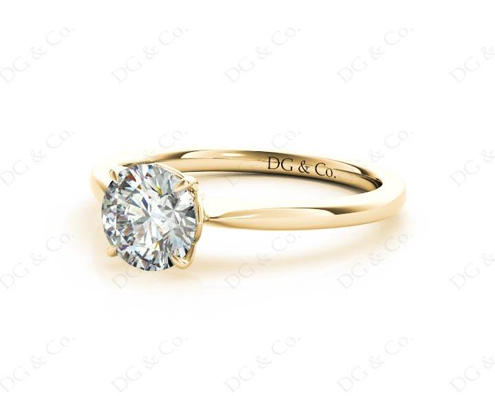 Round Cut Four Claw Set Diamond Ring With a Plain Band - 18K Yellow - DG & Co. Jewellery