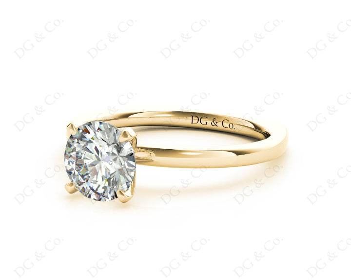 Round Cut Solitaire Four Claws Diamond Ring in 18K Yellow - DG & Co. Jewellery