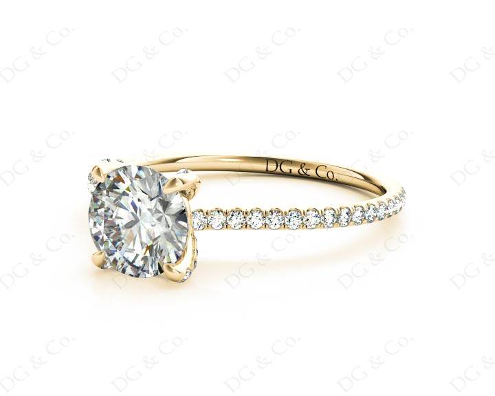 Round Cut Cross Over ring claw set diamond with pave set side stone - 18K Yellow - DG & Co. Jewellery