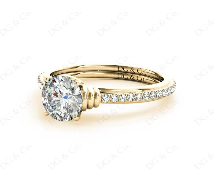 Round Cut Four Claw Set Diamond Ring with Pave Set Diamonds on the Band - 18K Yellow - DG & Co. Jewellery