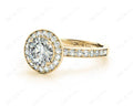 Round cut halo diamond engagement ring with four claw setting in 18K Yellow - DG & Co. Jewellery