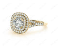Round Cut Split Shank Diamond Engagement Ring with Double Halo and Pave Set Side Stones in 18K Yellow - DG & Co. Jewellery
