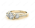 Three Stone Diamond Engagement Ring Round Cut with a Channel Share Prong Shoulder Setting - 18K Yellow - DG & Co. Jewellery