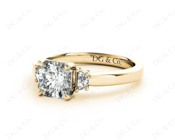 Radiant square cut three stone diamond ring claw set centre stone - 18K Yellow - DG & Co. Jewellery