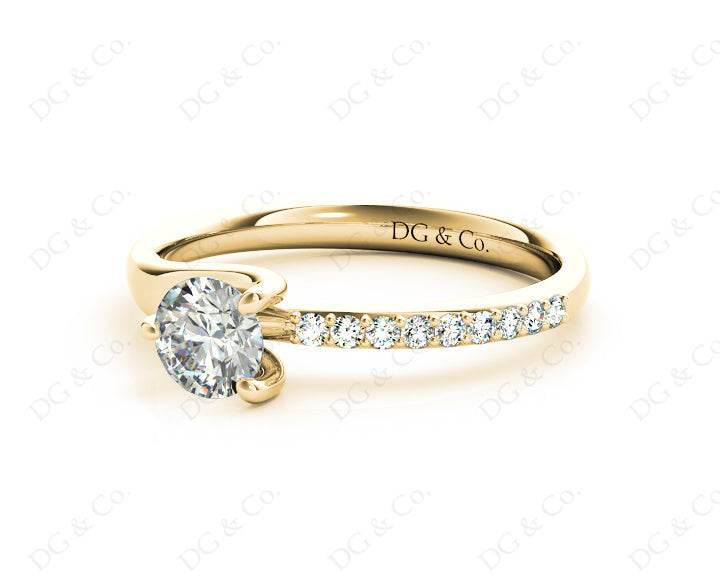 Round Cut Three Claws Diamond Ring with Pave Set Side Stones in 18K Yellow - DG & Co. Jewellery