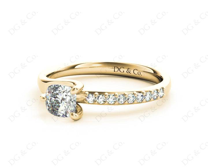 Cushion Cut Diamond Ring with Three Prong Set Centre Stone and Pave Set Side Stones - 18K Yellow - DG & Co. Jewellery