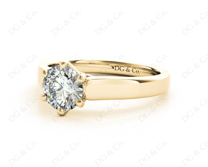 Round Cut Diamond Engagement Ring with Six Prong set centre stone in 18K Yellow - DG & Co. Jewellery