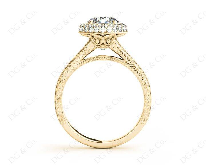 Vintage Style Double Halo Round Cut Diamond Engagement Ring With Claw Set Centre Stone - 18K Yellow - DG & Co. Jewellery