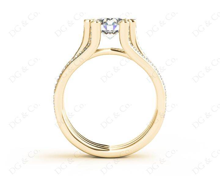 Round Cut Six Claws Diamond Signature Ring with Channel set Down in the Shoulders in 18K Yellow - DG & Co. Jewellery