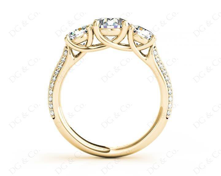 Round Cut Trilogy Diamond Engagement ring with claw set center stone - 18K Yellow - DG & Co. Jewellery