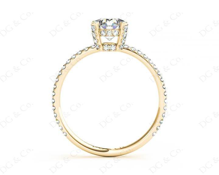 Round Cut Four Claw Set Diamond Ring with Scallop Set Round Cut Diamonds Pave Setting with two Side Halos and on the Band - 18K Yellow - DG & Co. Jewellery