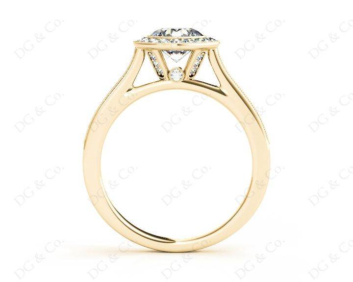 Round Cut Halo Diamond Engagement Ring with Bezel Milgrain Set Centre stone - 18K Yellow - DG & Co. Jewellery
