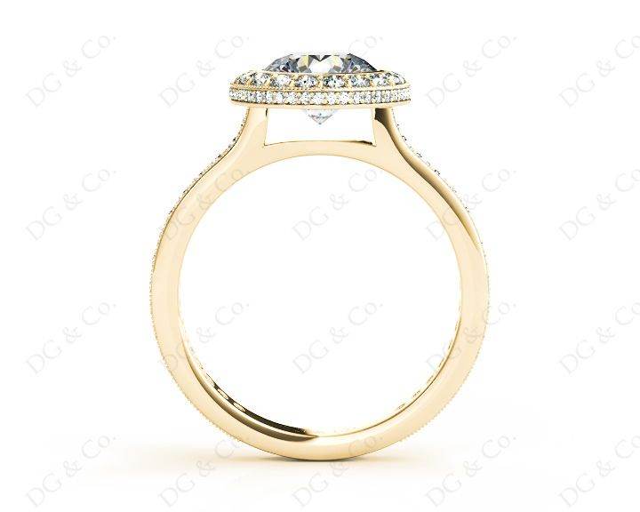 Vintage Style Round Cut Halo Diamond Ring with Bezel Set Centre Stone - 18K Yellow - DG & Co. Jewellery