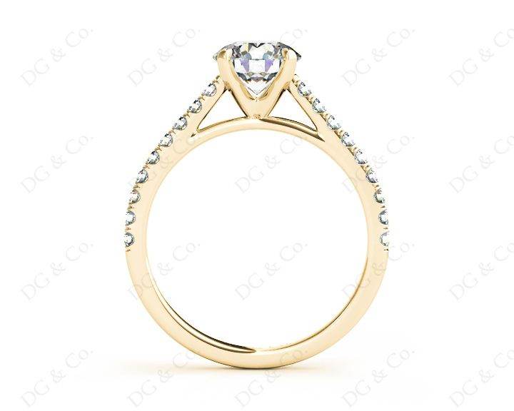 Round Cut Four Claws Diamond Ring with Pave Set Side Stones - 18K Yellow - DG & Co. Jewellery