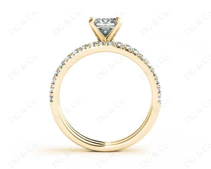 Princess cut diamond wedding set rings four claws setting With Pave Setting Side Stones - 18K Yellow - DG & Co. Jewellery