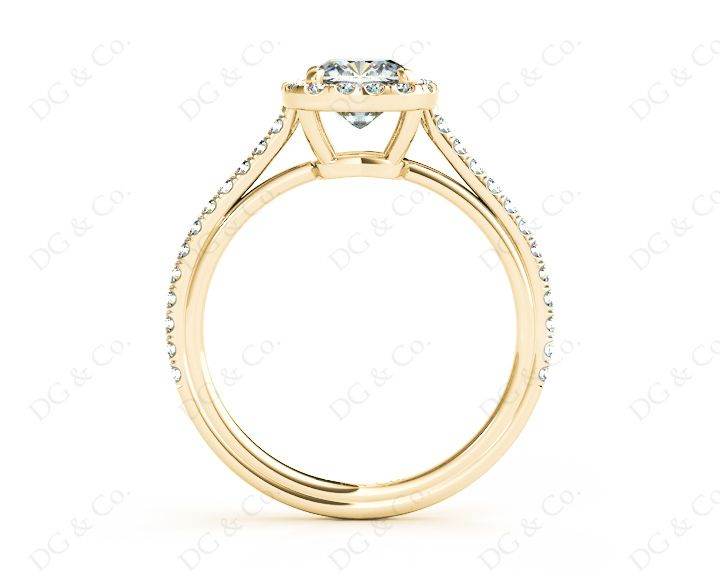 Cushion Cut Halo Diamond Engagement Ring with Claw Set Centre Stone with Pave Set Side Stones - 18K Yellow - DG & Co. Jewellery