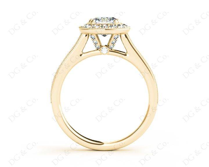 Vintage Style Halo Cushion Cut Ring with Four Claws Set Centre Stone - 18K Yellow - DG & Co. Jewellery