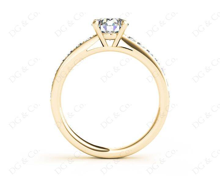 Round Cut Four Claws Set Diamond Ring with Channel Set Side Stones - 18K Yellow - DG & Co. Jewellery