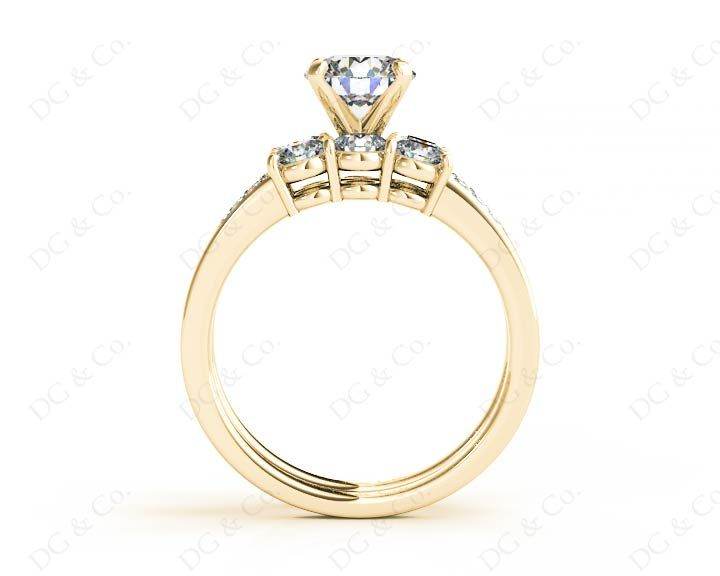 Round Cut Diamond trilogy wedding set rings with claw set side stone - 18K Yellow - DG & Co. Jewellery