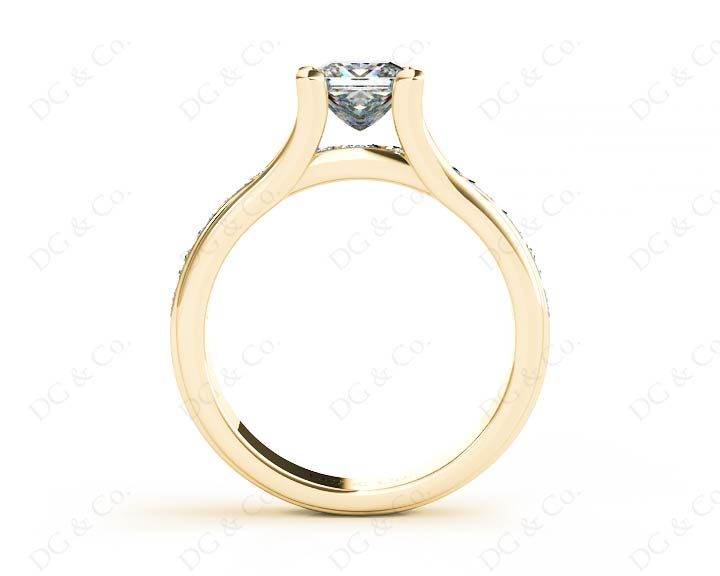 Princess Cut Diamond Engagement ring with four claws Channel Setting Side stones in 18K Yellow - DG & Co. Jewellery
