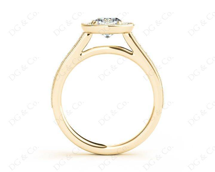 Cushion Cut Halo Diamond Ring with Milgrain Prong Set Centre Stone - 18K Yellow - DG & Co. Jewellery