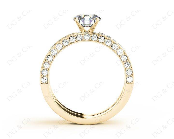 Engagement and Wedding Set Rings Round Cut Diamond with Pave Setting Side Stones in 18K Yellow - DG & Co. Jewellery