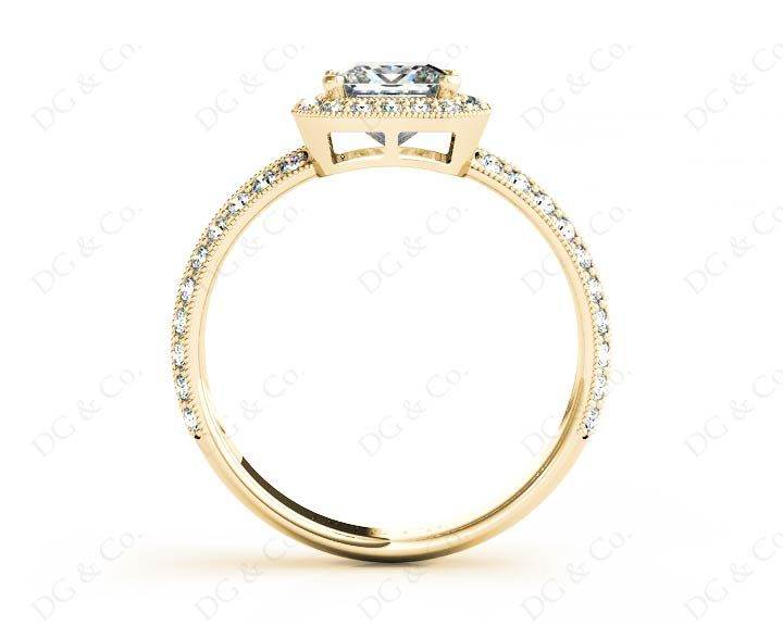 Princess Cut Halo Ring with Milgrain Claw Set Centre Stone - 18K Yellow - DG & Co. Jewellery