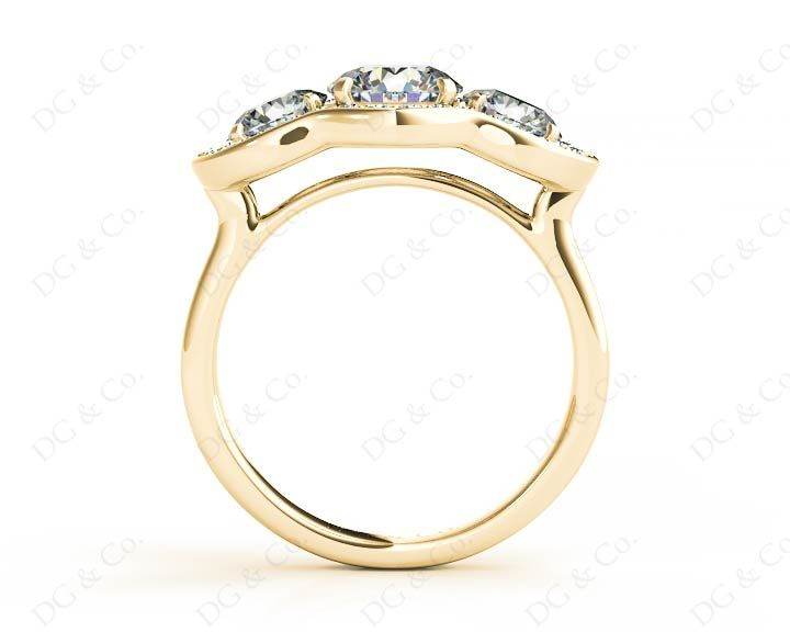 Round Cut Halo Trilogy Diamond Engagement Ring with Pave Set Side Stone In 18K Yellow - DG & Co. Jewellery